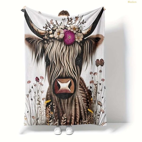 Blanket Cozy Highland Cow Print Throw: macio, hipoalergênico, multiuso - ideal para todas as estações das configurações