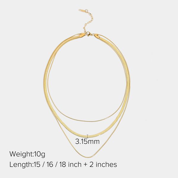 Catena a serpente a tre strati in stile europeo, alla moda, per donne, gioielli impilati, in acciaio inossidabile placcato oro 14K, designer_voghion.com