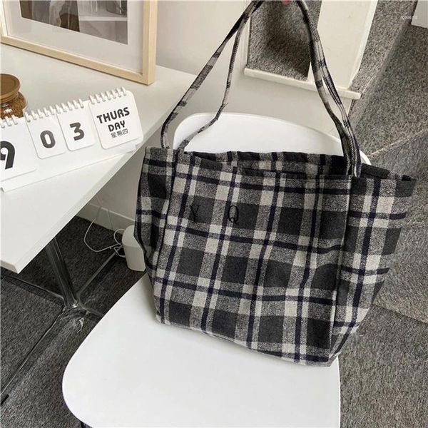 Tasche extra große Frauen Woll -Leinwand Taschen geprüft Muster Design Handtasche weiche warme Stoff Stoff Big Toties Damen Casual Schulter