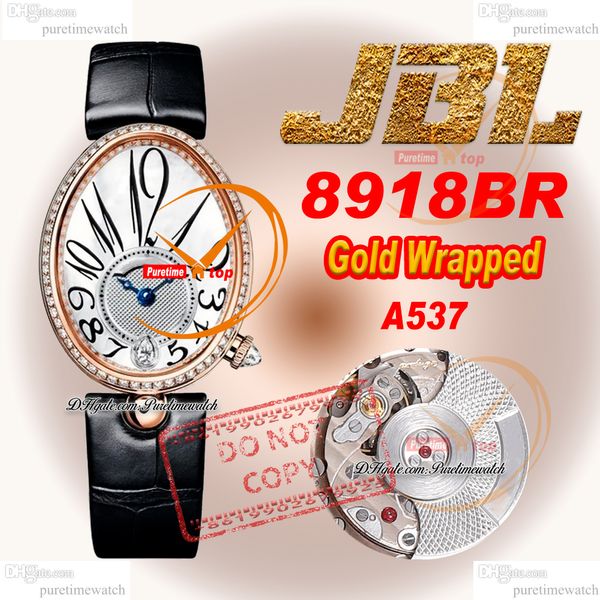 Reine de Naples 8918BR A537 Automatische Womens Watch JBLF Wickelte Roségold Diamonds Lünette Mop Arabisch Zifferblatt Schwarzer Stoff Gurt Super Edition Ladies Lady Puretime Ptbg