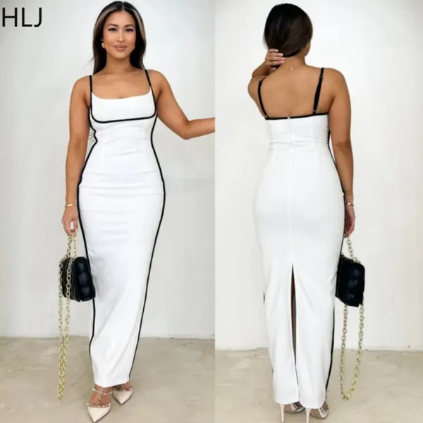 Abiti casual hlj bianco colore sexy patchwork Bodycon bretelle Donne sottili cinghia senza maniche slim costidos abbigliamento in moda