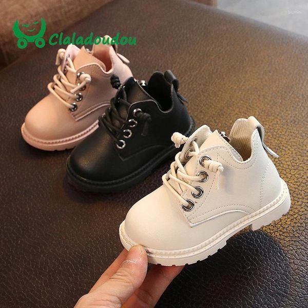 Stiefel Claladoudou 12-14 cm Brand Herbst Mode für Kinder Jungen Mädchen PU Leder Solid Reißverschlusstrainer Kleinkind Casual Schuhe