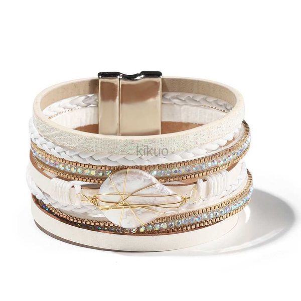 Bangle Wybu Multi-Layer Leder-Schalen-Wickelarmband mit magnetischem Verschluss Manschettenknochen Seilperlen Armband Schmuck für Frauen Girl Geschenk 24411