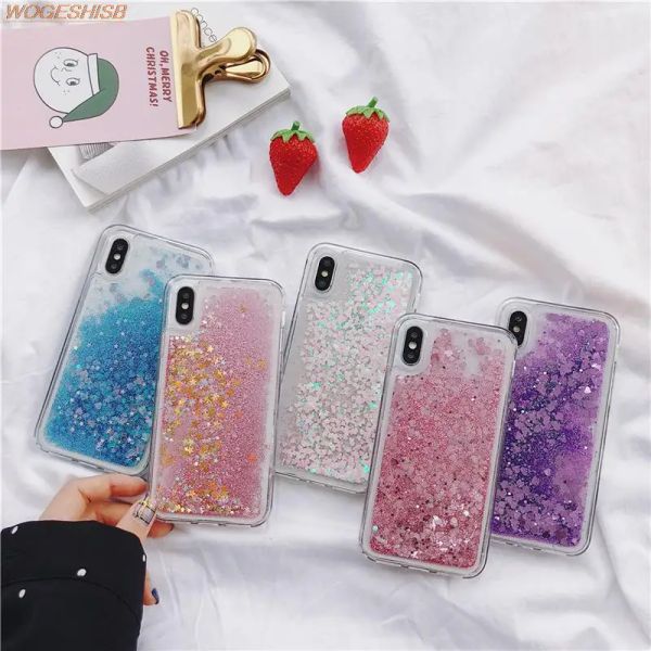 Capa de telefone de silicone líquido macio para iPhone 14 13 12 11 Pro máximo x xs xr 7 8 6 6s mais se 5 5s Glitter Randsand Bling Water Tampa