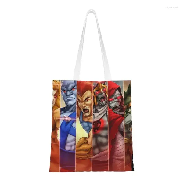 Einkaufstaschen Recycling Cartoon TV Movie Thundercats Bag Frauen Schulter -Leinwand Tasche Langlebiger Lebensmittel Shopper