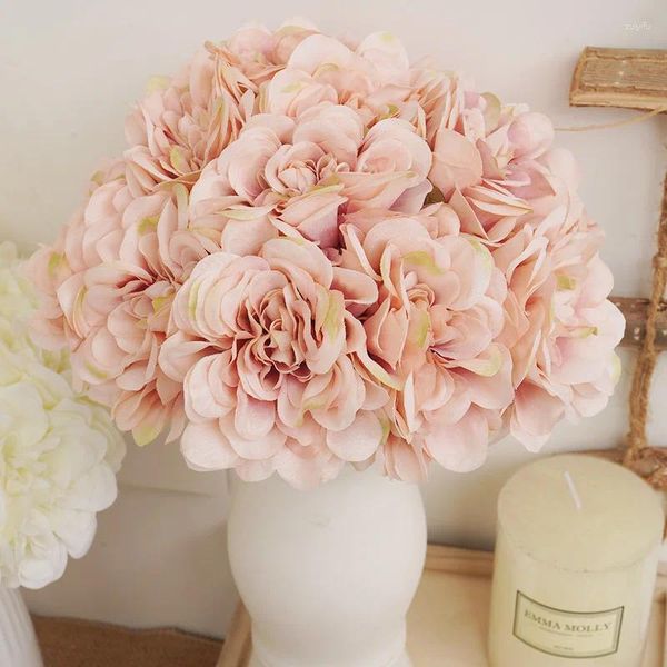 Fiori decorativi 5 pezzi di seta rosa rosa artificiale bouquet da sposa peonia per casa decorazione fai -da -te decorazione falsa floreale idranse artigianato