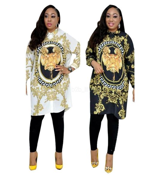 Abiti da ballo 2019 Abito a maniche lunghe stampato leone Leone Sched Designer Summer Sexy Women Golden Shirt Blouse Plus size Dre6397947