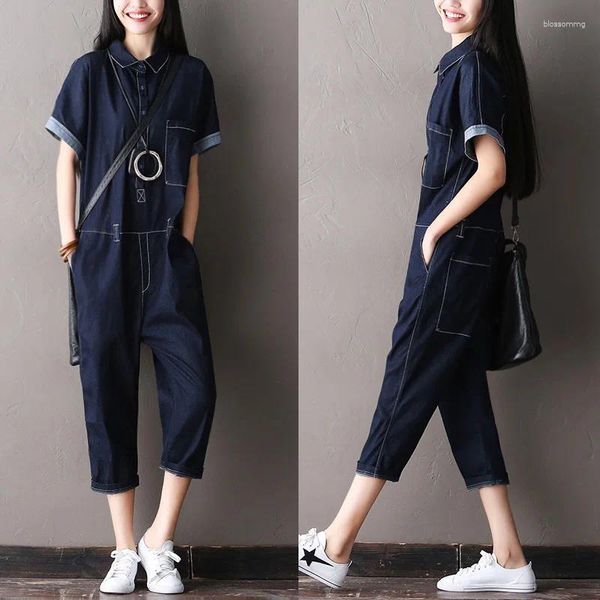 Frauen Jeans 2024 weibliche Sommermode All-Match Lose Jumpsuit Elegante Baumwoll-Plus-Größe Hose