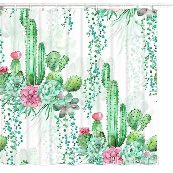 Cortinas de chuveiro cacto de aquarela de hó por lili cortina de cortina tropical planta cactos mexicanos picos e flores para banheiro com ganchos