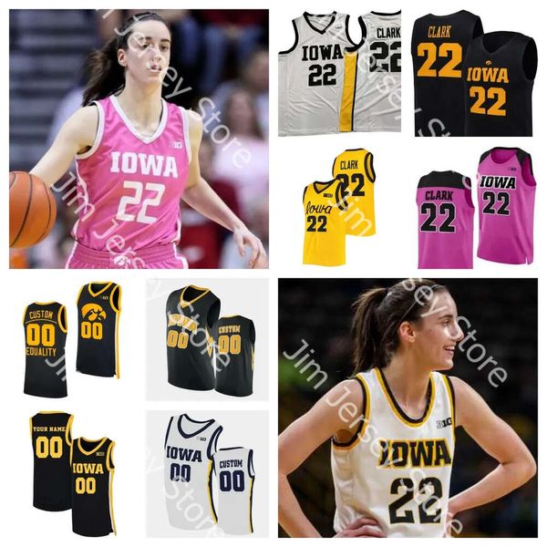 Iowa Hawkeyes Basketball Jersey NCAA College Caitlin Clark Size S-4xl Todos os jovens costurados homens brancos amarelo Round V Collor