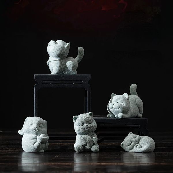 Chinese niedliche und lustige Katze Tea Haustier Tierdekoration Raum Tisch Zeremonie Kunst klein 240411