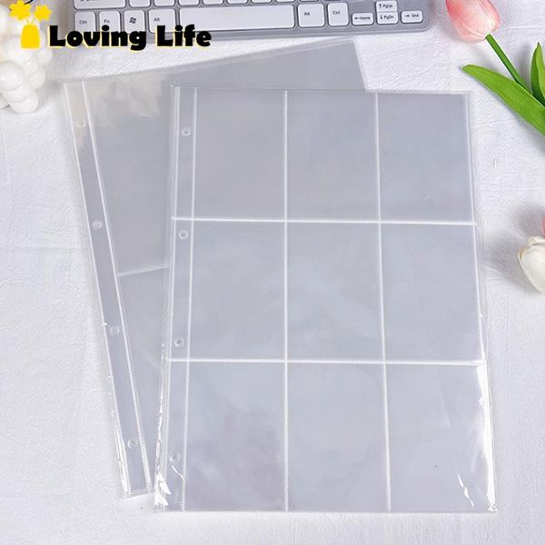 10pcs A4 Clear Photo Álbum Páginas Páginas Protetor de Arquivo 4 Buracos 9 Anel Binder para PhotoCards Postail Cards Notebook