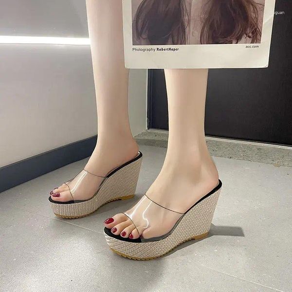 Slippers Wedged Slipper Woman 2024 Summer Fashion Transparent One Word Platform Sandal