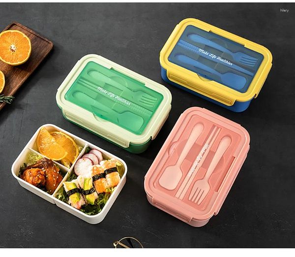 Tischgeschirr tragbare Lunchschachtel mit Fach für Mädchenschule Kinder Plastik Picknick Bento Mikrowellenlagerbehälter