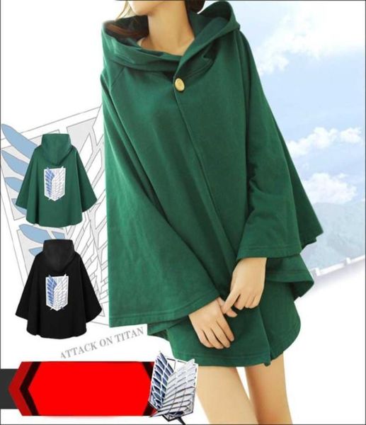 Capuz japonês Ataque de anime no colar de capa Titan Shingek No Kyojin Scouting Legion Cosplay Costume Green Back Cape Halloween Q5680299