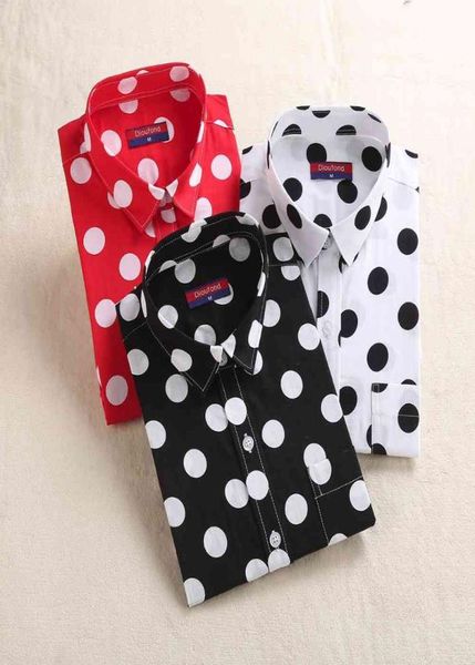 Dioufond Red Polka Dot Frauen Hemden formelle Arbeit Damen Blusen Baumwolle Langarm Vintage Shirt Plus Size Tops Mode Kleidung x059246222