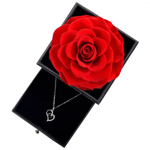 Fiori decorativi Regali per la mamma Day Vero fiore di rosa eterna con collana in gioielleria per la fidanzata Love Propongo l'anello