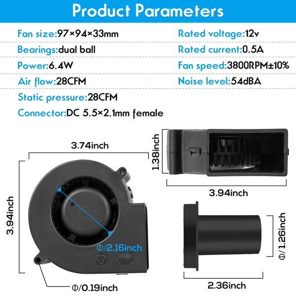 NEU DIY BBQ Lüfter Elektrische Holzkohle Starter Air Turbo Blower Lüfter Dual Ball für DC 12V 3800 U / min AC110-240V Geschwindigkeit einstellbar