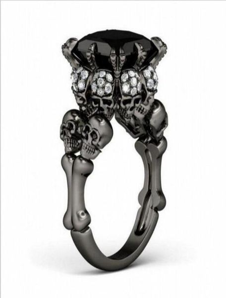 Brand Punk Jewelry Skull 10kt Black Gold Princess preenchido com 5ct Black Sapphire Cocktail Bandos de casamento para mulheres Men61410835483929