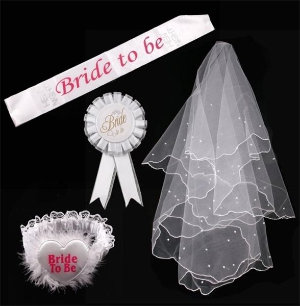 Fengrise Hen Decor Bride, чтобы быть SOSSH BADGE SEXY GARTER WHITE VEIL BRIDAL DEALSED BACHELORETTE SWARDAY PANPERES1173273