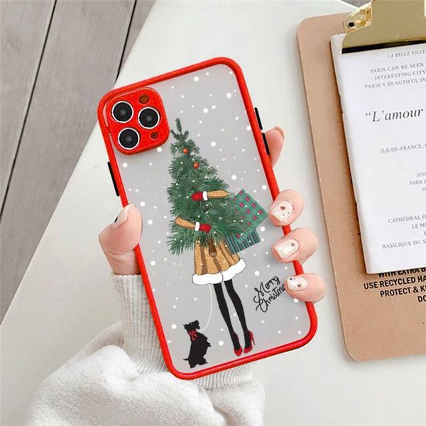 Feliz Christmas Tree Snowflake Ano Novo Presente Caso de telefone fosco transparente para iPhone 11 12 13 6 S 7 8 Mini X XS XR Pro Max