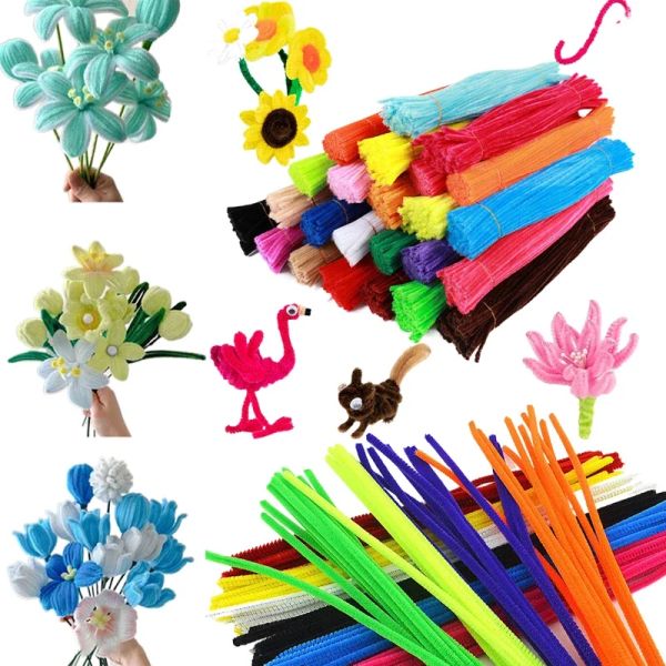 100pcs chenille haste tubulação infantil kids brinquedos criativos de brinquedos de brinquedos criativos bastões de limpeza