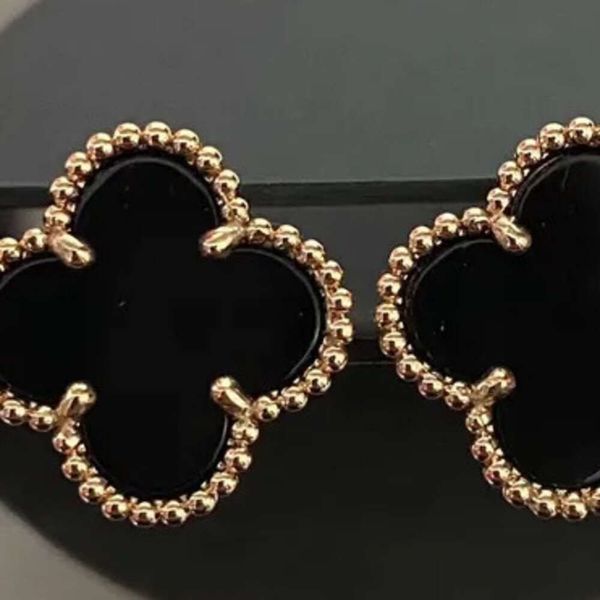 Brincos de charme Duas flores 4/quatro Folhas Clover de folha de volta Mãe de pérola Sier Gold Titanium Agate para mulheres meninas Valentines Jewelry Gifts