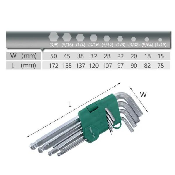 9pcs crv Ball Point Hex Allen Key Set Schraubenschlüssel -Radsportwerkzeug -Werkzeug -Kit Spanner Reparatur Fahrrad Handwerkzeug 1/16 -3/8 Zoll