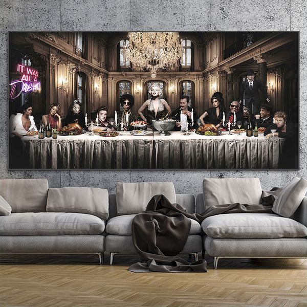 Celebrità famose The Last Supper Canvas dipingendo la parete della stampa stampata la musica più iconica e le star del cinema della moderna decorazione per la casa