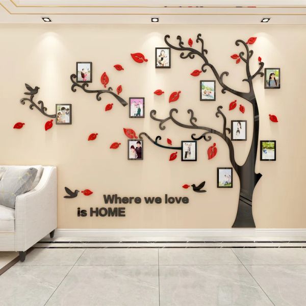 Acryl 3D -Spiegel Wandaufkleber DIY Fotorahmen Baum Wandtattoos Familienbaum Wandaufkleber für TV -Hintergrund Wanddekoration