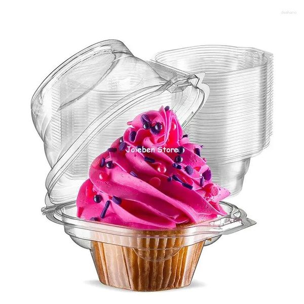 Backformen individuelle Cupcake -Behälter mit verbundenem luftdichtem Kuppel Deckel transparente Plastik -Einzelbehälter -Boxbecher