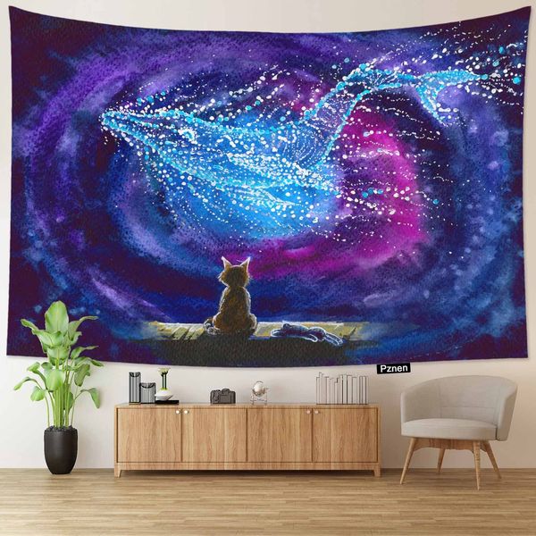 Arazzo di balena giapponese Sun Wave Trippy Animal Wall sospeso Ukiyo-e Ocean Hippie Audio per il dormitorio del dormitorio per camera da letto.