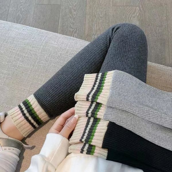 Leggings Frauen 2023 Winter gerippt hohe Taille Schlanke äußere Verschlüssel