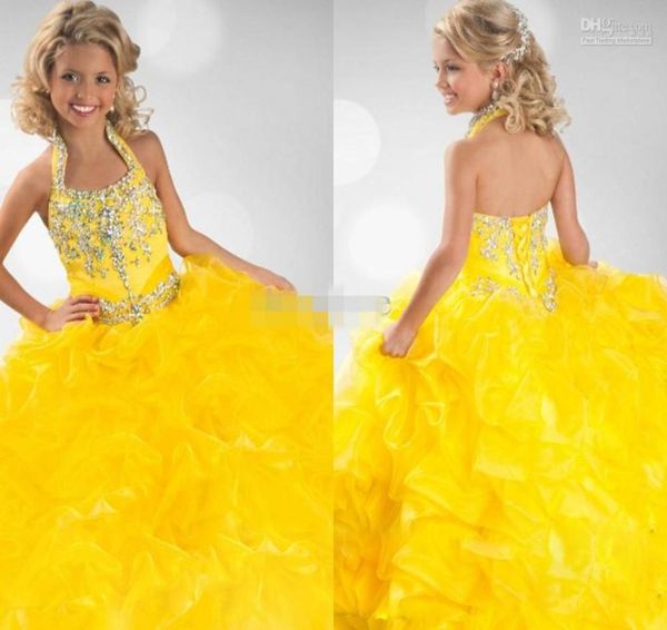 Sarı kız039s Pageant Elbiseler Kat uzunluğu fırfırlı balo elbisesi prenses parti elbiseleri ritzee kızlar özel gün kıyafetleri8507033