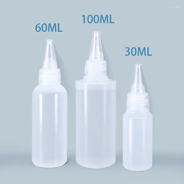 Speicherflaschen pe Kunststoffpigmentdeckel Behälter leer Ölschraubkleber Flüssigkeit 10pcs/Los mit Tintenquetschern 20/60 ml