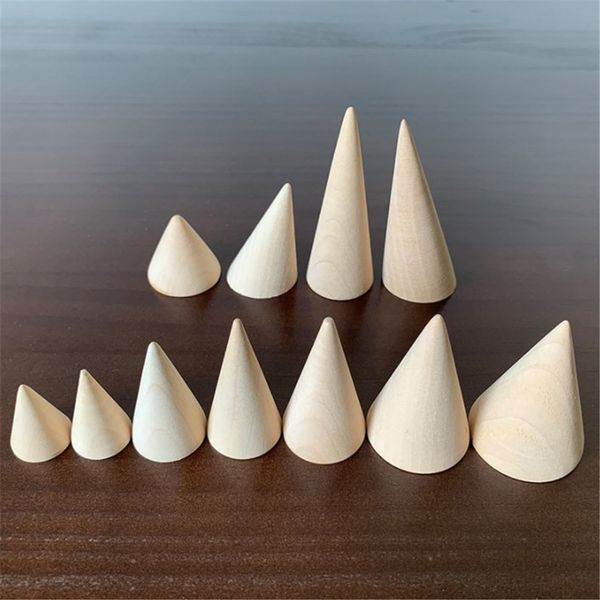 1pc Cone de madeira Rings criativos Titular Jóia Stand Display Brincos Anel Organizador Display Tool Jewelry Storage Supplies