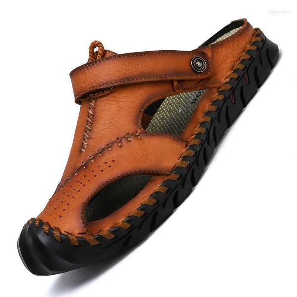 Erkekler deri klasik sandalet yaz ayakkabıları terlikleri yumuşak roman rahat açık yürüyüş ayakkabı 18524