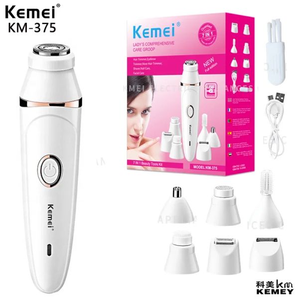 Epiladores KEMEI KM375 7in1 Multifuncionais Ladies Removedor de Cabelo de Cabelo para Senhoras para Ladies Appliance Itens com Frete grátis