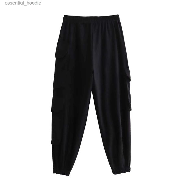 Calças femininas Capris murcha British Fashion Girls Pocket Harem Pants Womens Black Casual Troushers Cargo Jogging Calças C240411