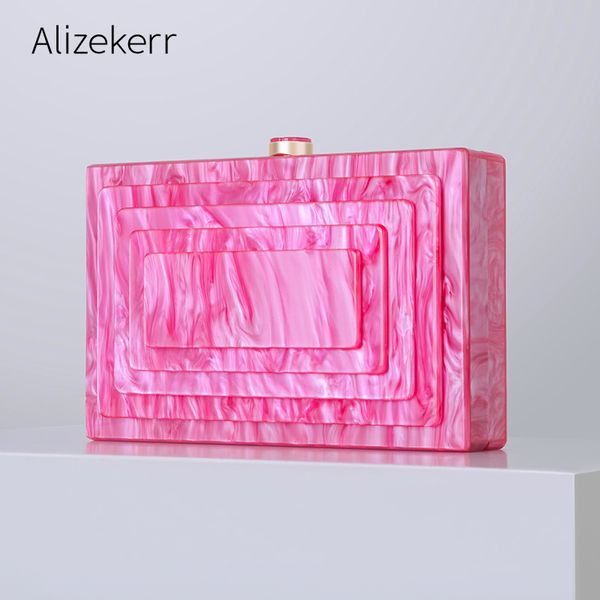 Mehrschichtige Acrylkasten Abend Clutch Bags Frauen elegante Rosenrot-Geldbörsen und Handtaschen Damen Kette Crossbody Taschen Hochzeitsfeier