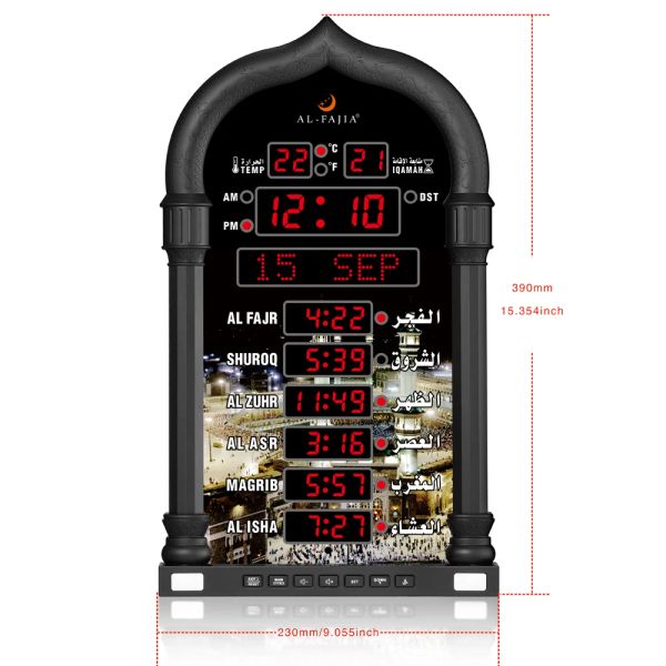 Roupas multilanguages Azan relógio de parede Mesquita liderou o relógio Athan com orador sem fio Palavras de oração muçulmana exibem 8 sons de Athan