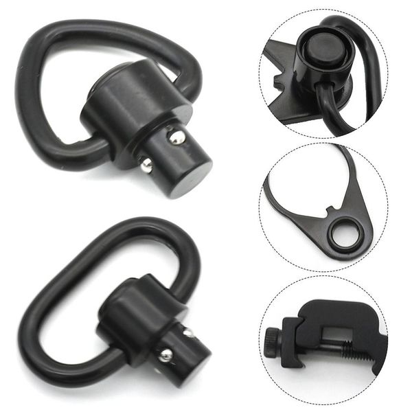 2pcs/Pack Schnellfreisetzungselastischer QD Ring Drehende Schnalle Taktische Werkzeug Metallringe Schlinge Schwenkfreakschlangen Jagdschnallen schwarz