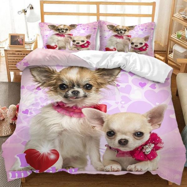 Conjuntos de cama Conjunto de cães de animais de estimação Capas de edredão de anime de desenho animado 3D Capas de travesseiros de cama de cama de cama de cama