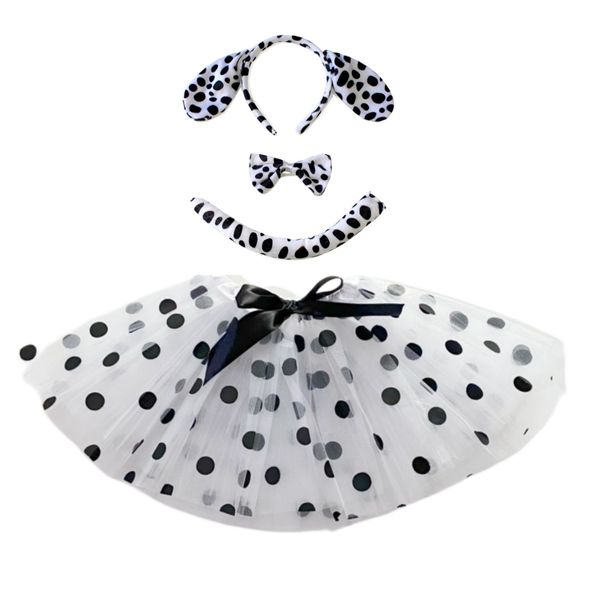 Girls White Polka Dots Gonfie Tutu Ballet Baby Gallet Pettiskirt con grazioso cane per capelli per bambini Bambini per bambini costumi da festa cosplay gonne in costume da festa