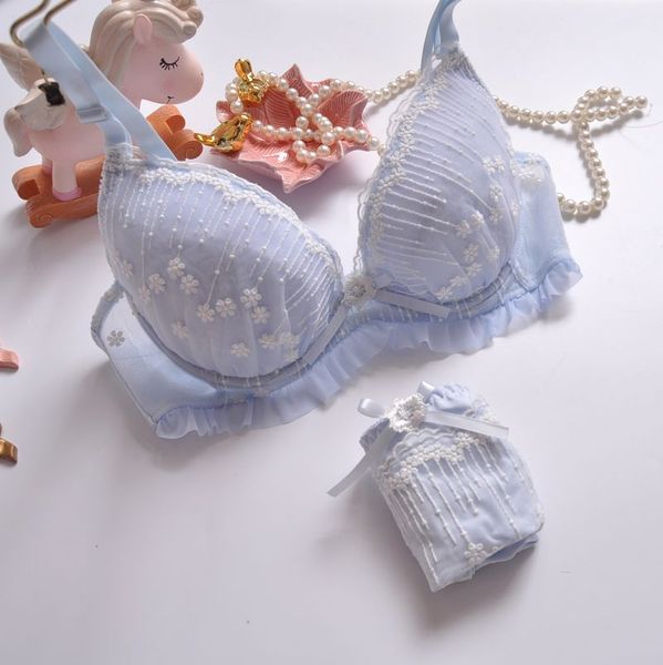 Giapponese carino loli braralette mult-color puro ricamo dolce dolce adorabile v con anello in acciaio raccolto reggiseno a tazza sottile e collant