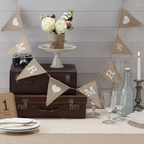 Decorazione per feste Mr. Mrrs Hessian Burlap Bunting - matrimonio o banner vintage Affair