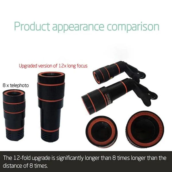 HD 8x/12x Zoom Telefoto Lens Harici Cep Telefonu Kamera lensi İPhone 11 için Klipli Klipli