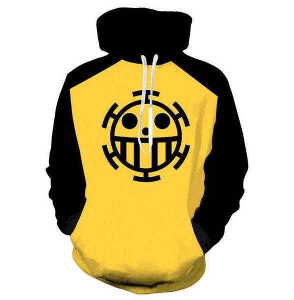 Anime One -Stück 3D Hoodie Sweatshirts Trafalgar Law Cosplay Pirates of Heart Thin Pullover Hoodies Tops Oberbekleidung Outfit G1201674075