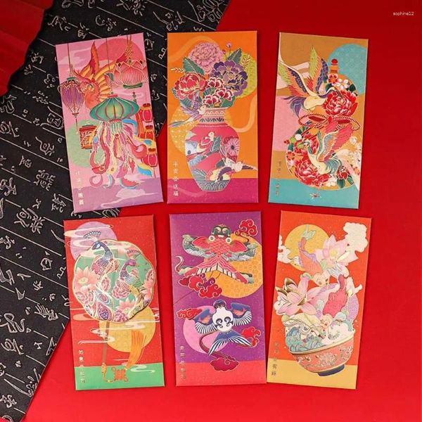 Geschenkverpackung 6pcs/Set das Jahr des Drachen Red Envelope Lotus Muster Chinesische Dekorationen Luck Money Bag Bronzing Peacock Tasche