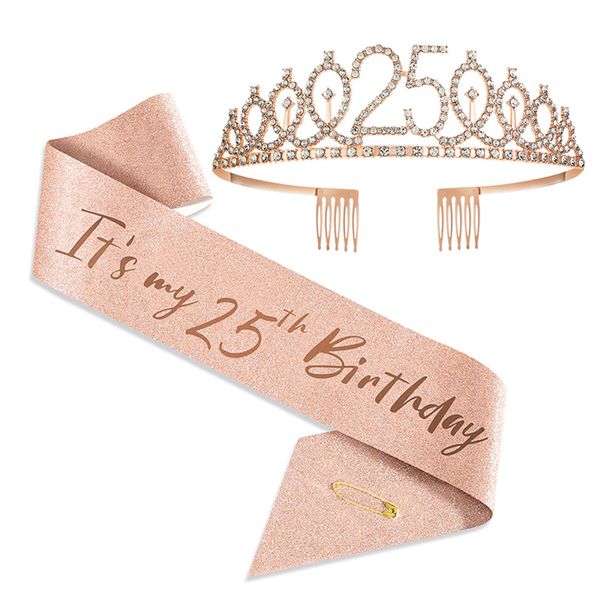 2pcs/conjunto 10 16 18 21 30 50 Aniversário menina rainha cetim Coroa de cristal para mulheres decorações de aniversário de aniversário